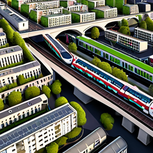 Home 11 **A vibrant, bustling cityscape showcasing the challenges of urbanization in a French metropolitan area like Île-de-France. Depict dense housing, advanced public transportation systems, and green spaces struggling to coexist. The image should reflect the pressures on resources and infrastructure in a densely populated region, with a focus on the blend of modern and traditional architecture.**