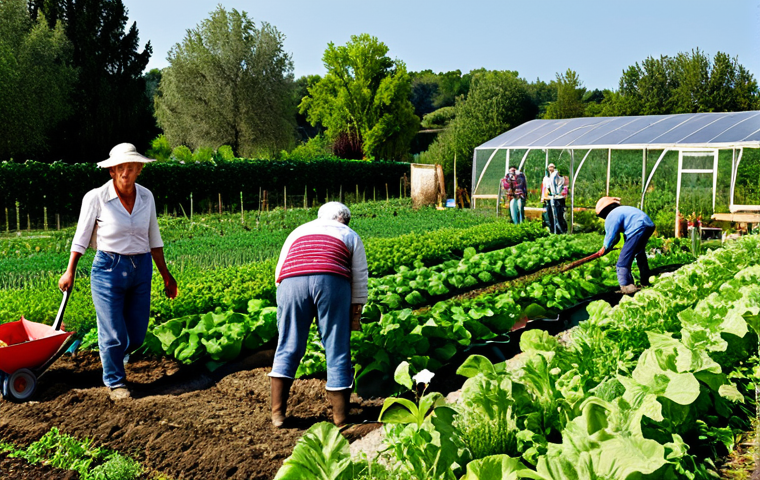 Sustainable Land Management**
"A community garden in the French countryside, showcasing diverse crops and sustainable farming practices, fully clothed farmers tending the land, modest clothing, appropriate attire, safe for work, perfect anatomy, natural proportions, professional photography, family-friendly, promoting local produce and biodiversity."
**