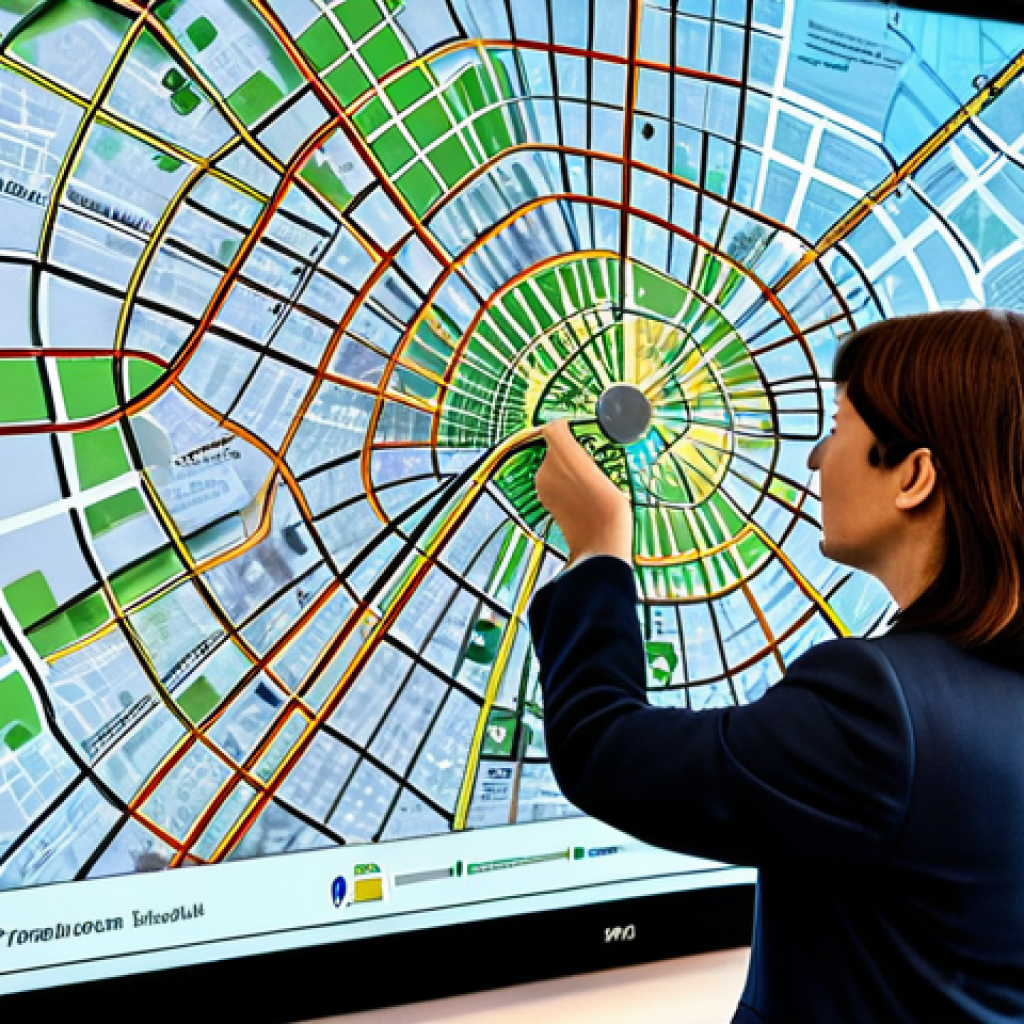 지리학적 연구 도구 - Modern Urban Planning with GIS**
"A team of urban planners, fully clothed, examining a large intera...