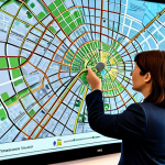 지리학적 연구 도구 - Modern Urban Planning with GIS**
"A team of urban planners, fully clothed, examining a large intera...