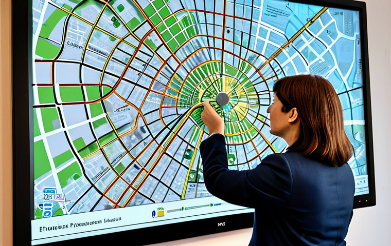 지리학적 연구 도구 - Modern Urban Planning with GIS**
"A team of urban planners, fully clothed, examining a large intera...