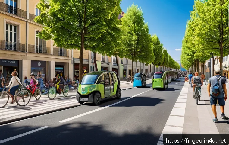 지리학 전문 서적 - A vibrant urban neighborhood in Lyon undergoing redevelopment, showcasing a harmonious blend of mode...